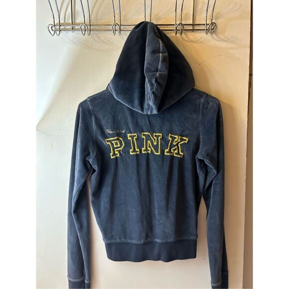 Victoria Secret VS Pink gray zipper jacket Phi-Beta velour Small - Picture 1 of 8